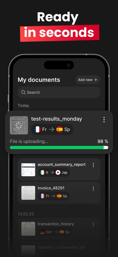 Translation progress screen